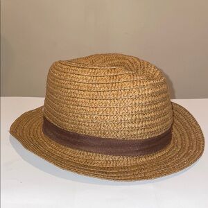 Ladies Dark Tan Straw Fedora Hat